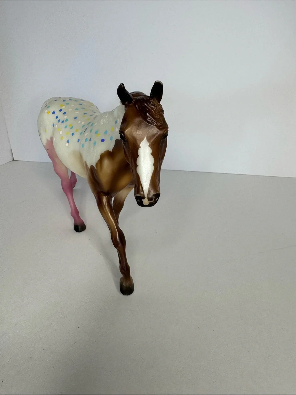Decorative Pinto Horse Figurine in Brown, Cream & Pink